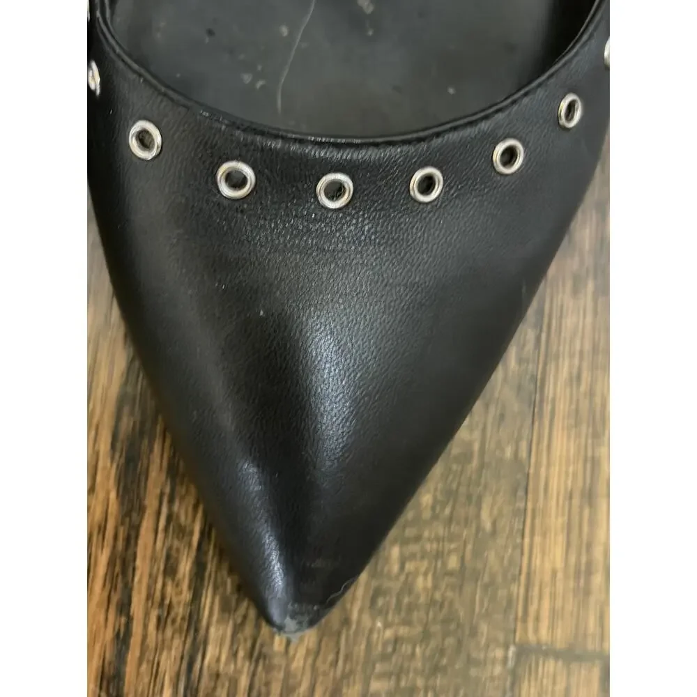 Karl Lagerfeld Paris Avril Black Studded Strappy Pointed Heel Size 7